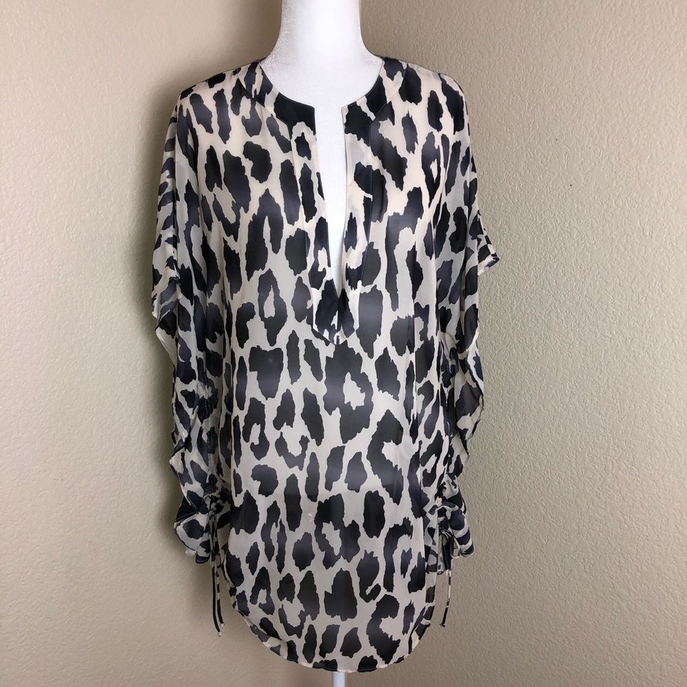 Victoria Secret Leopard Chiffon Cream Black Top M
